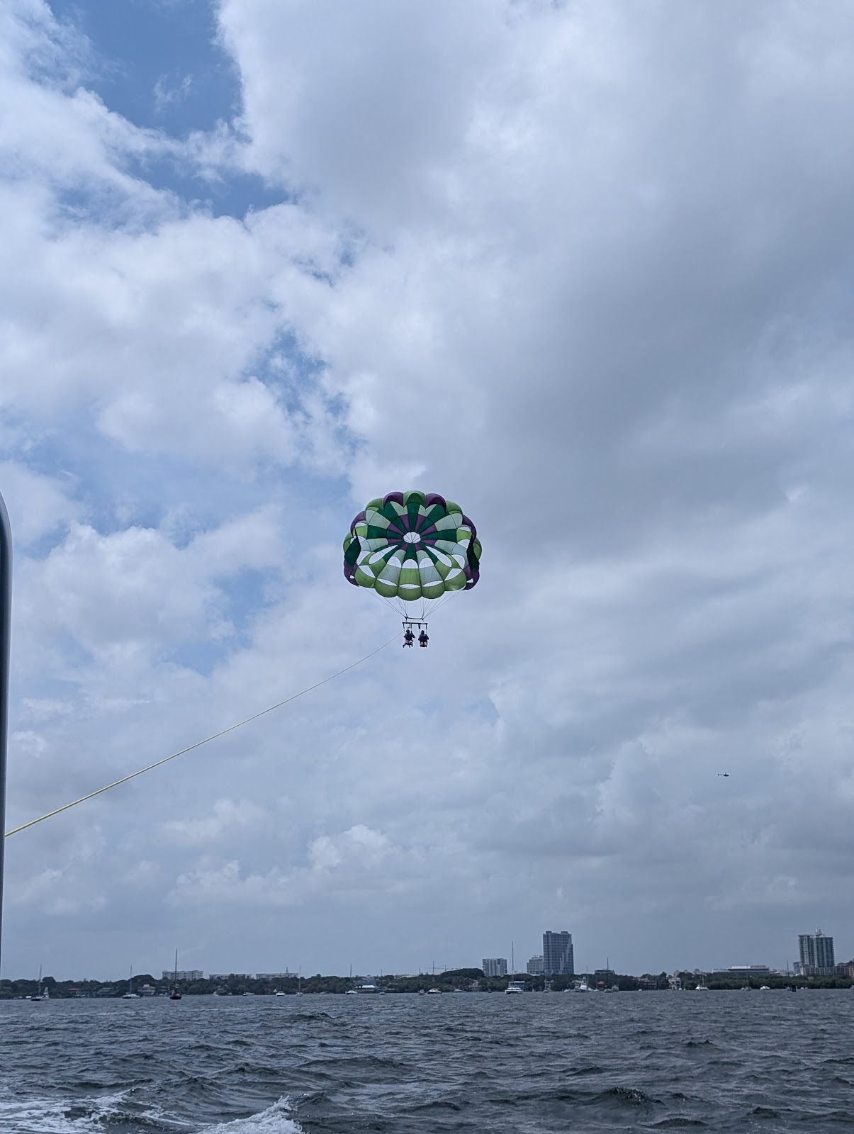 Couple in tandem parasail harness